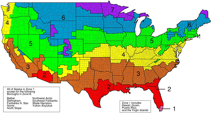 DOE R-Value recommendations by climate zone map